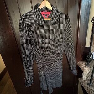 Tommy Hilfiger Polka Dot Double Breasted Trench Coat Women's XL Black/White